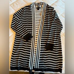 Black and white striped long cardigan - size L